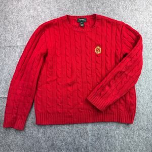 Lauren Ralph Lauren Red Lambswool Gold Crest Logo Cable knit Sweater